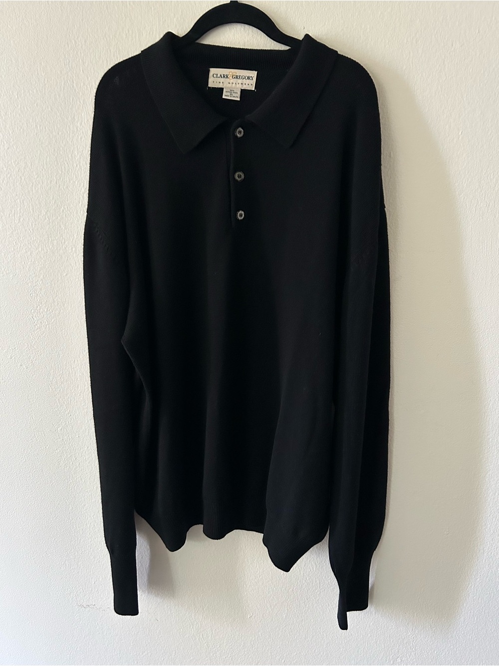 Mens Vintage Clark & Gregory Black 100% Merino Wool Golf Sweater XL Preppy